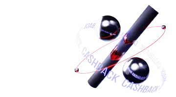 An image of a percentage symbol with red and black spheres representing the cashback bonus at Starda Casino, emphasizing refunds to players.